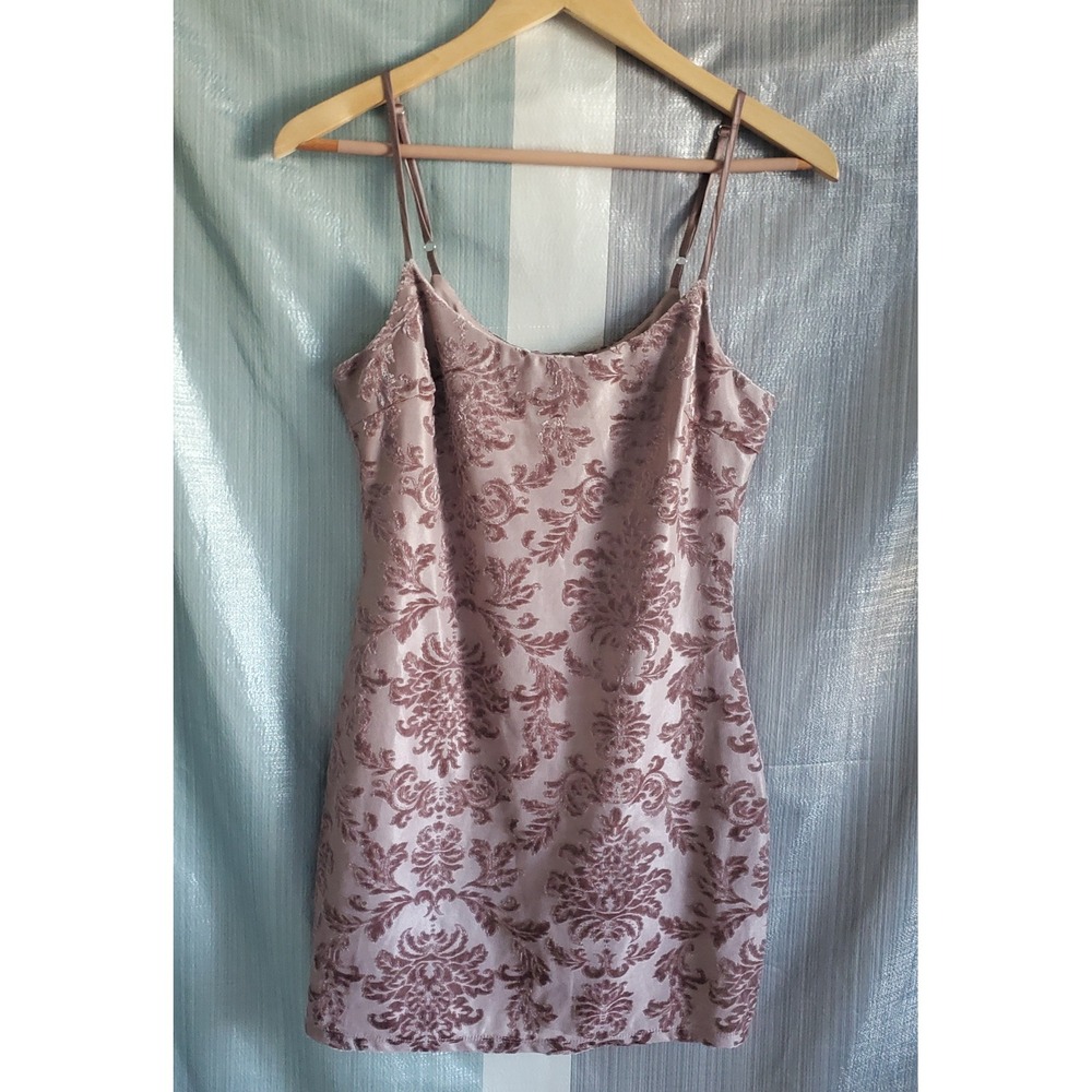 Damask Velvet Slip Mini Dress Mauve Fairy Grunge Whimsigoth S 90s Jacquard‎ Y2K